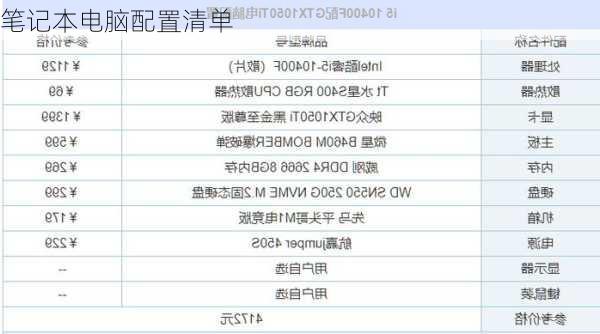 笔记本电脑配置清单
