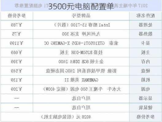 3500元电脑配置单