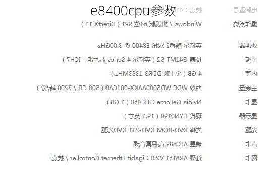 e8400cpu参数