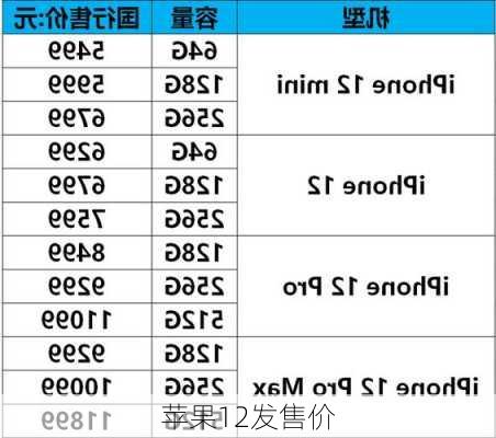 苹果12发售价